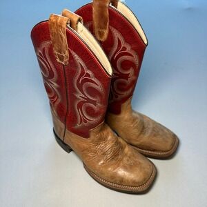 Cody James Cowboy Boots Kids 4D Red Brown Leather Square Toe Western Embroidered